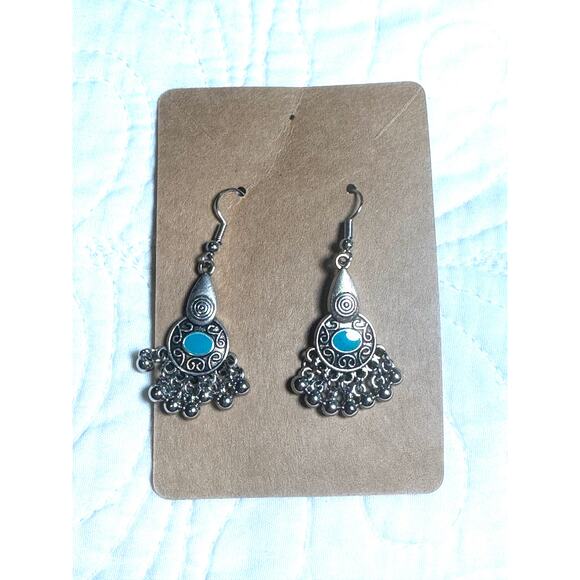 New Silver & Turquoise Boho Earrings - Picture 2 of 3